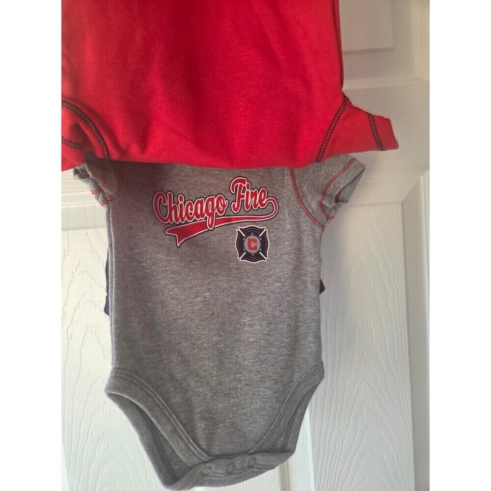 MLS Chicago Fire Soccer Baby 0-18M Set 3pc NWT Bodysuits Football 100% Cotton - Picture 3 of 4